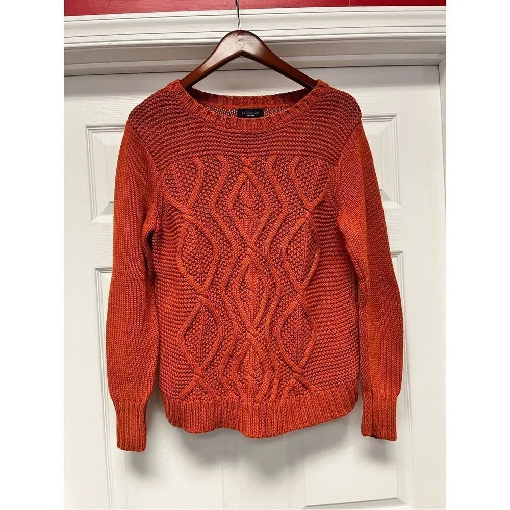 Lands’ End Rust Fisherman’s Sweater sz L (14-16) EUC